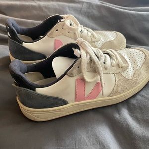 Gently used Veja x Madewell sneakers. White with pink and navy